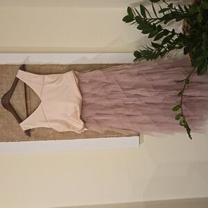 Neutral pink 2 piece outfit. Satin top xl tulle skirt OS